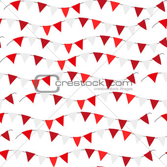 Poland Independence day seamless pattern. Red, white flags, bunting repeating texture, endless background. Isolated on white background. Vector illustration.
