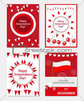 Poland Independence Day set of templates for your design. Brochure, flyer, greeting card, invitation, poster. Isolated on white background. Vector illustration.