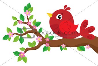 Stylized bird on spring branch theme 2