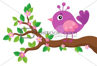 Stylized bird on spring branch theme 5