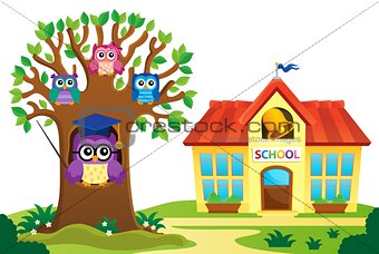 Tree and owls near school theme 1
