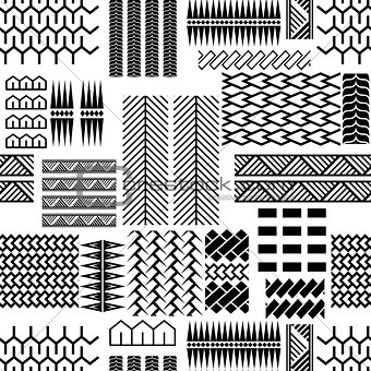 Black and white mayan embroidery seamless vector pattern.