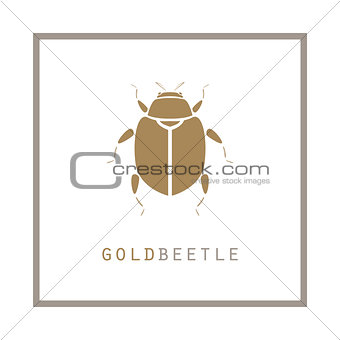 Gold beetle in a frame vector illustration emblem.