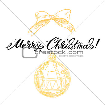 Merry Christmas lettering Greeting Card. Vector illustration