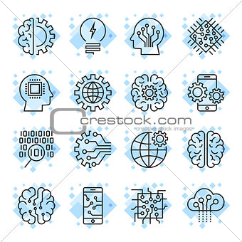 Icon set for artificial intelligence ai concept various symbols.