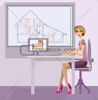 Girl architect in the workplace