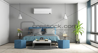 Gray and blue master bedroom