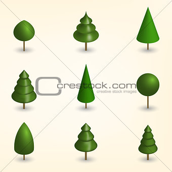 Green trees in 3D, vector illustration.