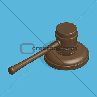 Judge hammer and stand in 3d, vector illustration.