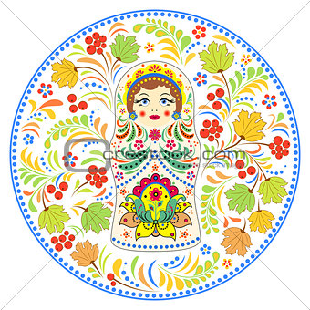 russian doll matryoshka and abstract flowers