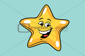 gold star cute smiley face character