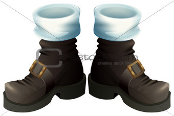 Black shoes with gold buckles. Santa Claus boots Christmas accessory