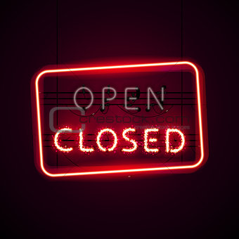 Glowing Closed Neon Sign with Glitter