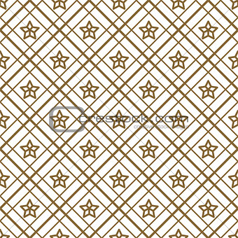 Gold and white checkered and stars seamless vector pattern.
