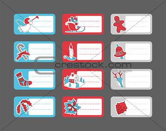 Christmas gift tags set with hand drawn stickers.