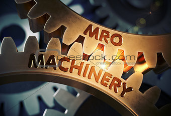 MRO Machinery Concept. Golden Cogwheels. 3D Illustration.