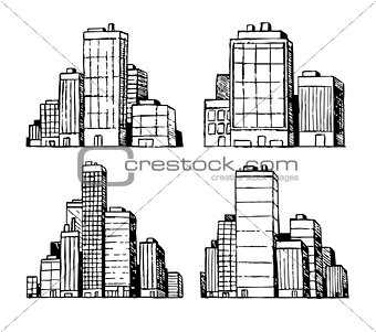 Hand drawn urban vector buildings skyscrapers