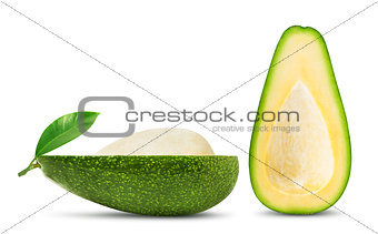 Half of avocado with leaf isolated
