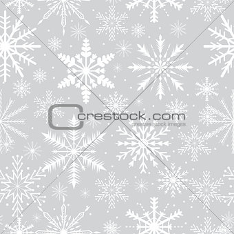 Snowflakes seamless pattern. Frosty repeating texture. Christmas and New Year infinite background. Vector illustration.