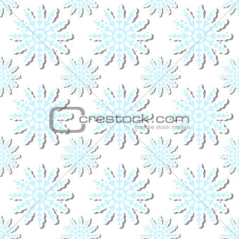 Volumetric snowflakes seamless pattern. New Year s snow endless background, winter repeating texture. Christmas backdrop. Vector illustration.