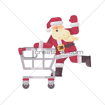 Santa Claus riding a shopping cart. Happy Christmas character fl