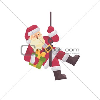 Santa Claus rappelling with a present in hand. Santa climbing do