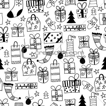 Vector Seamless Pattern with Hand Drawn Christmas Gifts