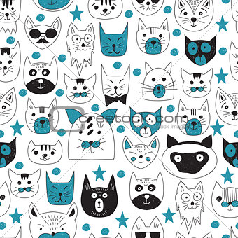 Vector Seamless Pattern with Cats