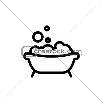 Baby bath thin line icon. Outline symbol bath with foam and bubbles for the design of children's webstie and mobile applications. Outline stroke kid bathing pictogram