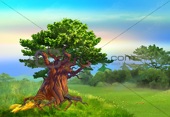 Solitary Large Oak on a Hill