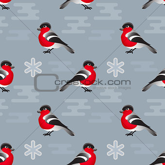Vector  winter seamless pattern. Include bullfinch and snowflake