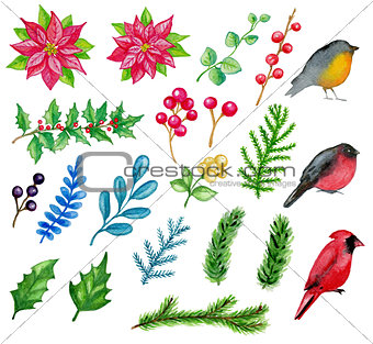 Watercolor Christmas design elements