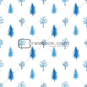 Watercolor winter pattern with tree