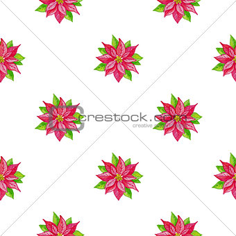 Christmas watercolor pattern with red flowers
