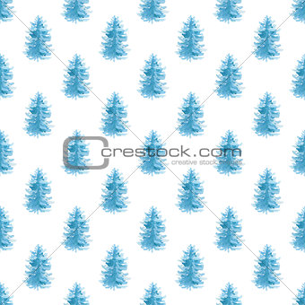 Watercolor seamless pattern with blue fir trees