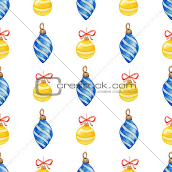 Christmas pattern with blue and yellow decorations