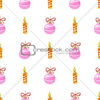 Christmas pattern with candle and decorations