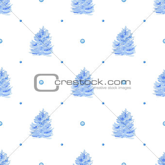 Pattern with blue fir trees and snow