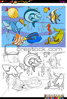 fish characters group color book