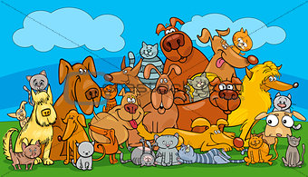 cartoon dog and cats pet characters group
