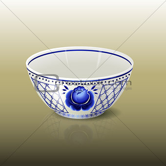 bowl with blue floral ornament and reflection 