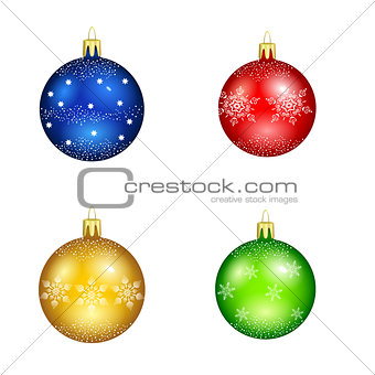 set of christmas balls with snowflakes for decorations