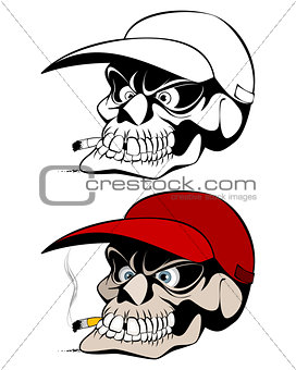 Smoking skull in cap