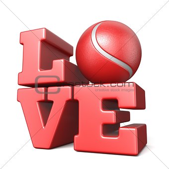 Word LOVE with tennis ball 3D