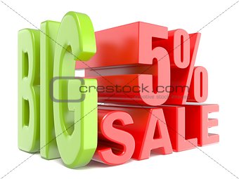 Big sale and percent 5% 3D words sign