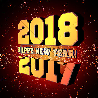 Congratulations on the New Year 2018, which goes after 2017. Vector New Year's numbers with particles flying away from the explosion.