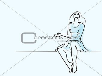 Woman sitting, looking up and waiting rain