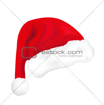 Santa hat realistic, 3D style. Christmas, new year concept. Isolated on white background. Vector illustration.