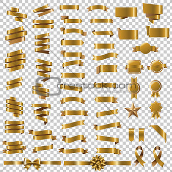 Golden Ribbon Set In Transparent Background