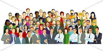Group picture with different persons, Illustration